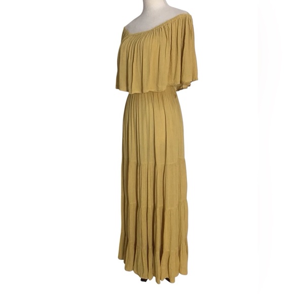 Elan Off The Shoulder Tiered Maxi Dress In Mustard New - Picture 4 of 8